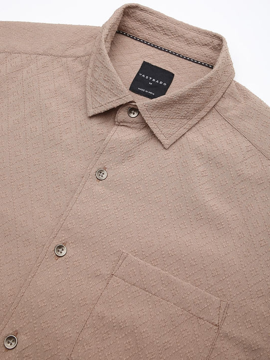 Taupe Beige Lozenge Jacquard Textured Shirt