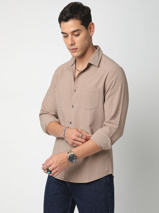 Taupe Beige Lozenge Jacquard Textured Shirt