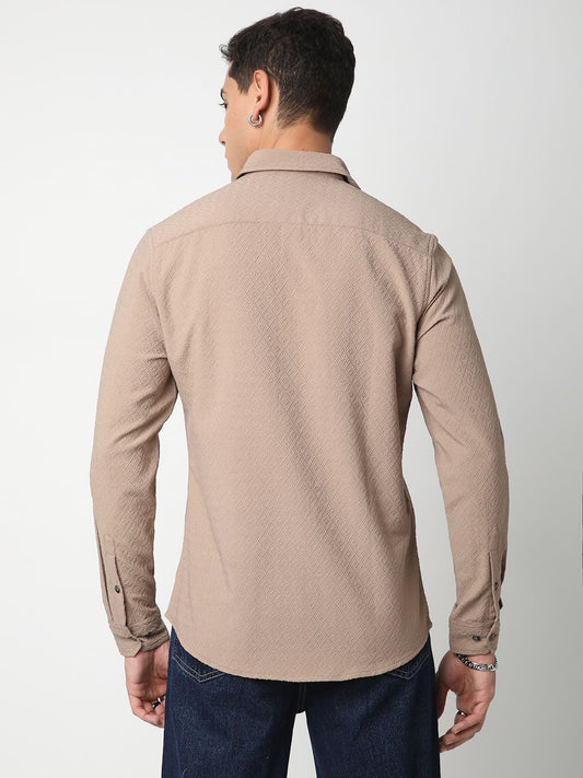 Taupe Beige Lozenge Jacquard Textured Shirt