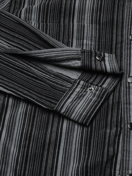 Fog Grey Striped Double Pocket Corduroy Shirt