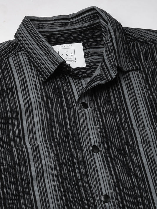Fog Grey Striped Double Pocket Corduroy Shirt