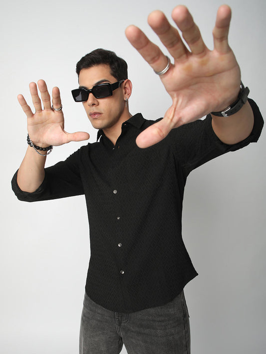 Black Explicit Diamond Jacquard Shirt