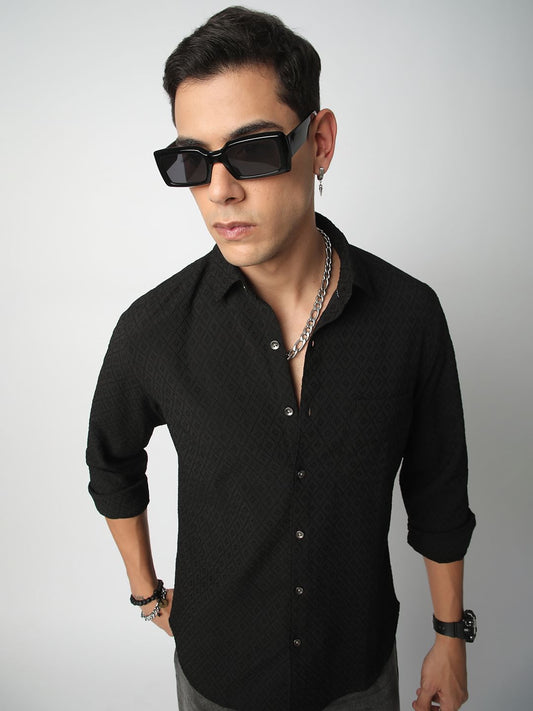 Black Explicit Diamond Jacquard Shirt