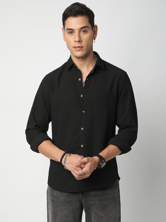 Black Explicit Diamond Jacquard Shirt