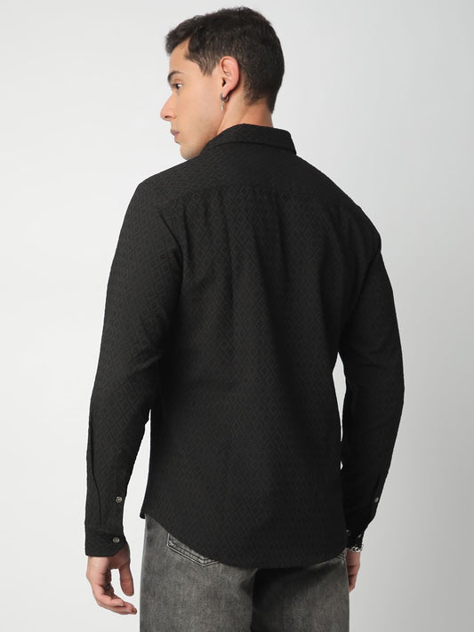 Black Explicit Diamond Jacquard Shirt