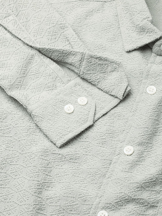 Wavy Textured Sage Green Jacquard Shirt