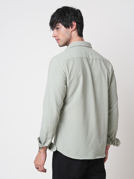 Wavy Textured Sage Green Jacquard Shirt