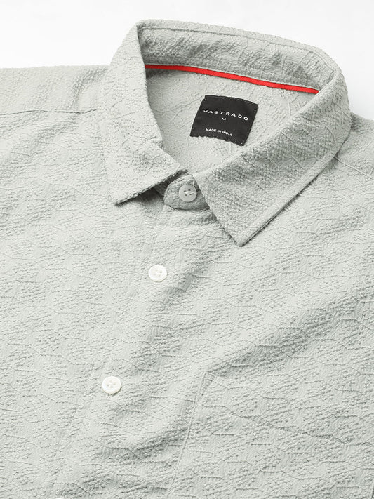 Wavy Textured Sage Green Jacquard Shirt