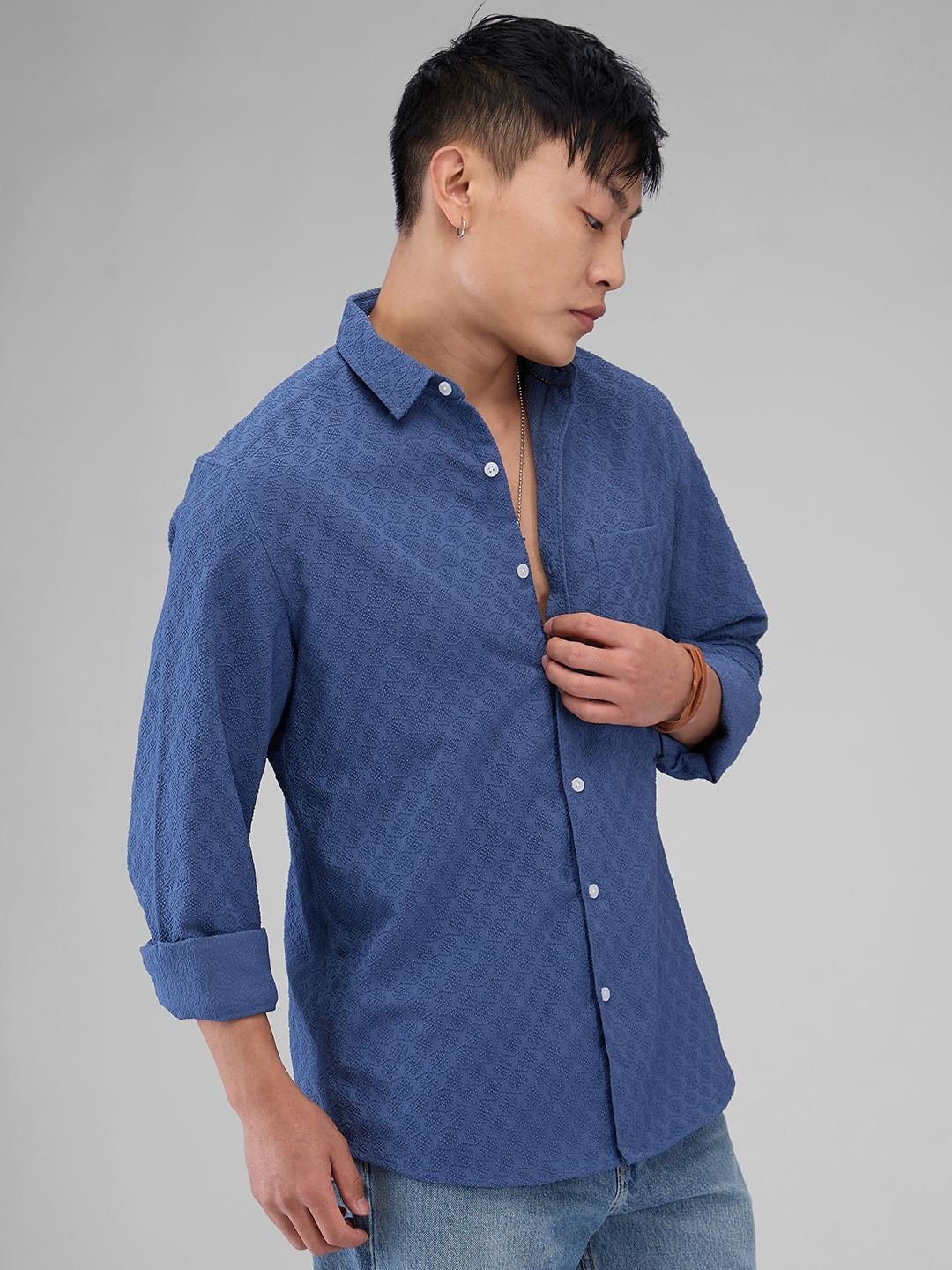 Prussian Blue Jacquard Shirt