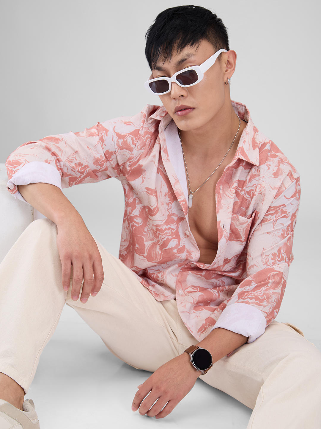Peach Abstract Printed Crushed Shirt
