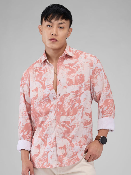 Peach Abstract Printed Crushed Shirt