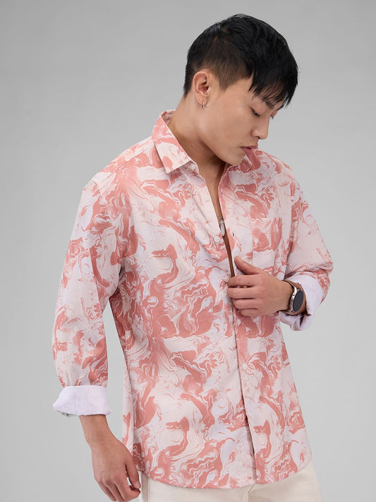 Peach Abstract Printed Crushed Shirt