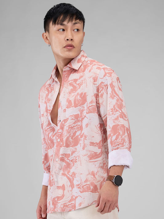 Peach Abstract Printed Crushed Shirt