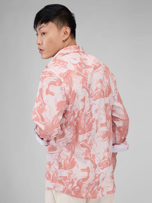 Peach Abstract Printed Crushed Shirt