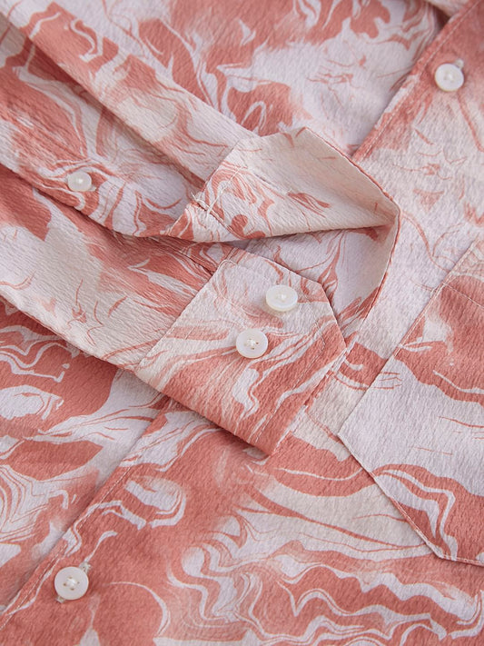 Peach Abstract Printed Crushed Shirt