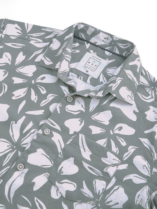 Sage Green Floratique Printed Creased Shirt
