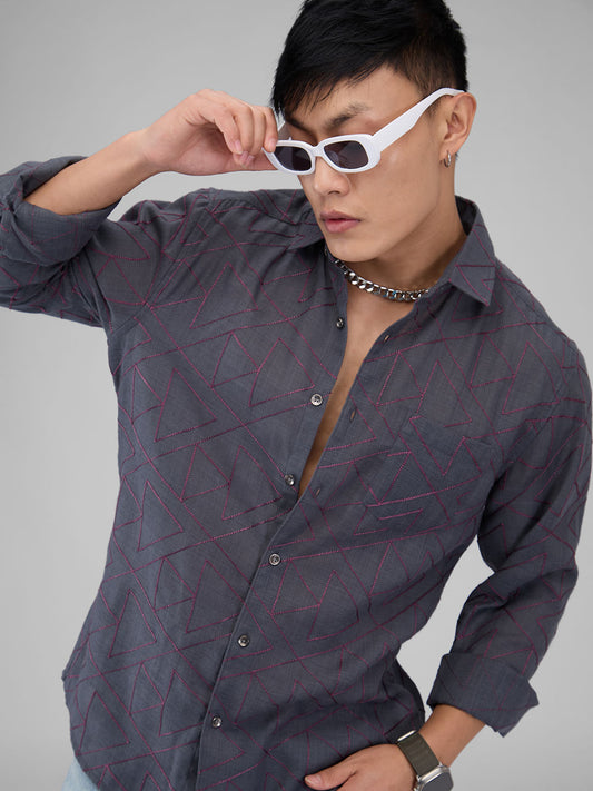 Charcoal Grey Triangle Intricate Embroidered Shirt