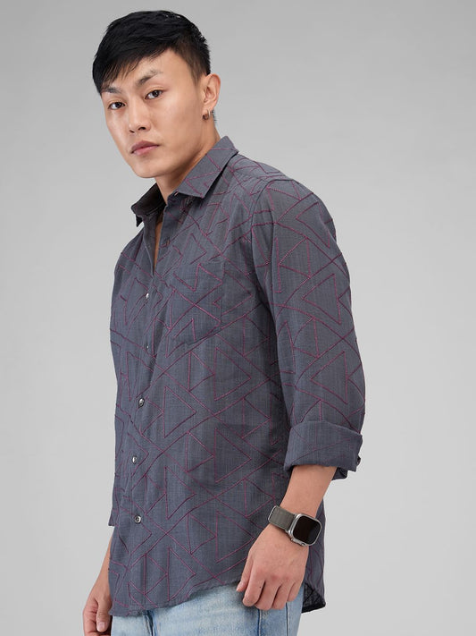 Charcoal Grey Triangle Intricate Embroidered Shirt