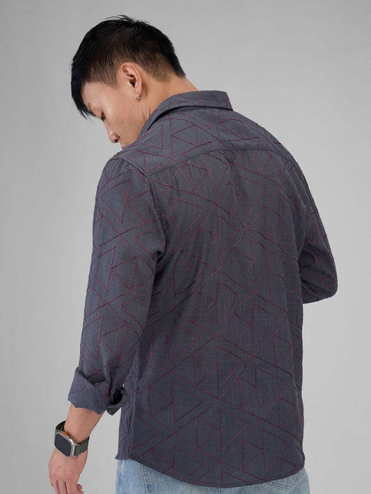 Charcoal Grey Triangle Intricate Embroidered Shirt