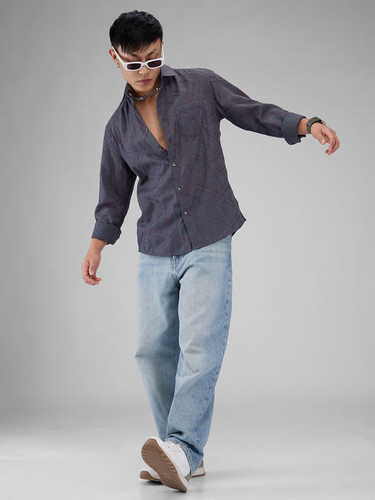 Charcoal Grey Triangle Intricate Embroidered Shirt