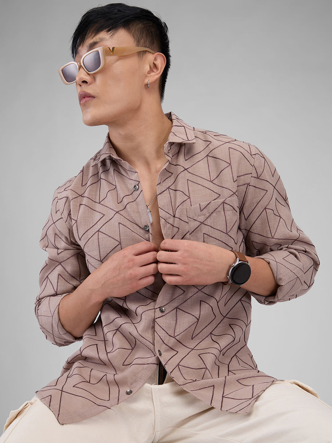 Trigon Embroidered Beige Shirt