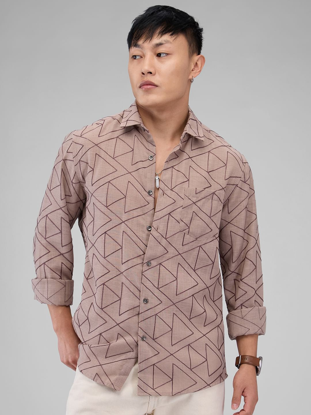 Trigon Embroidered Beige Shirt