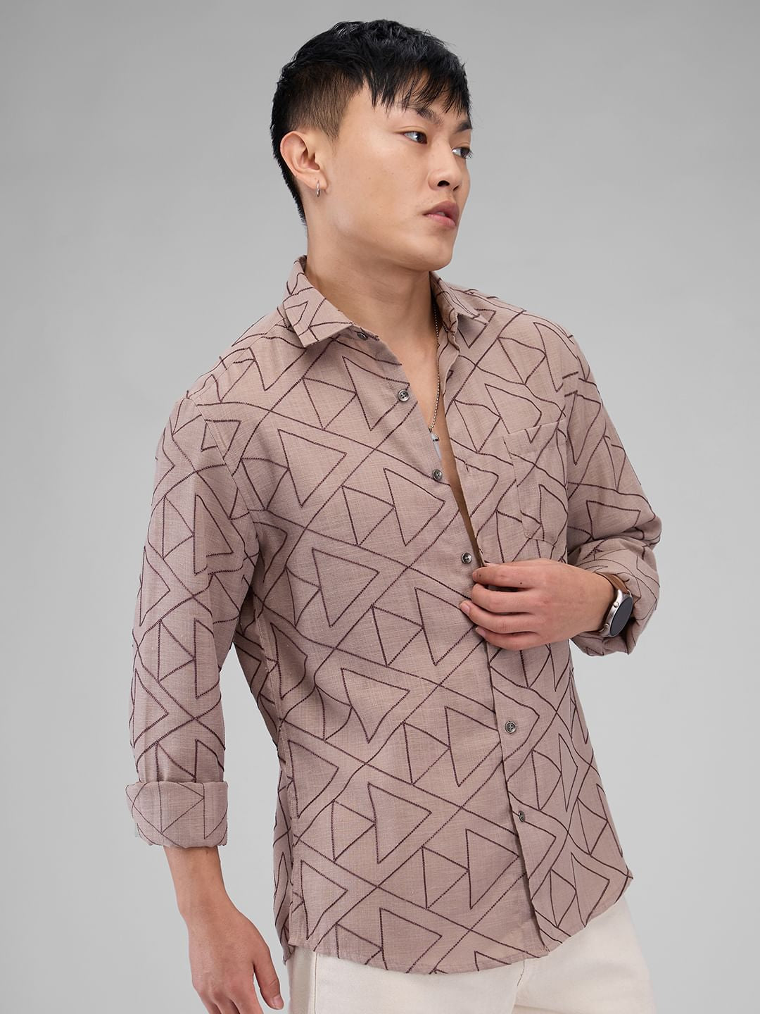 Trigon Embroidered Beige Shirt