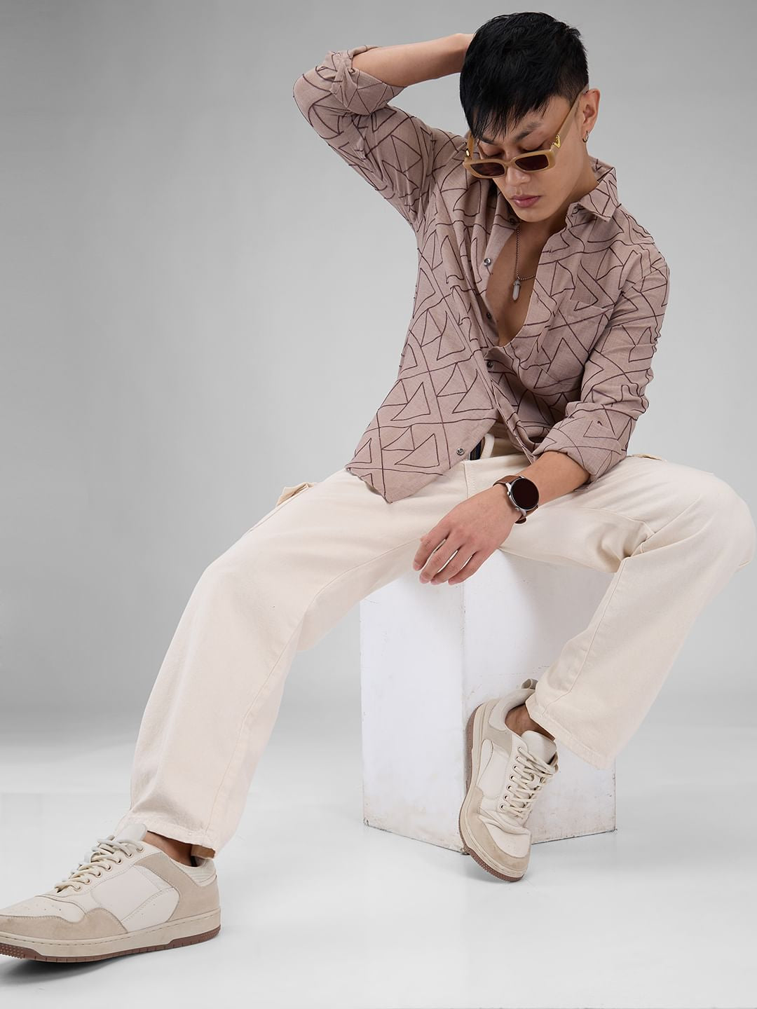Trigon Embroidered Beige Shirt