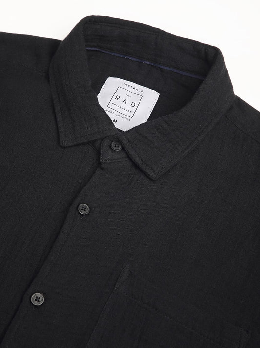 Classic Black Double Cloth Crinkled Shirt