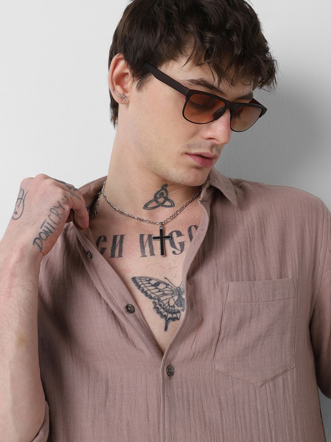 Pantone Beige Double Cloth Crinkled Shirt
