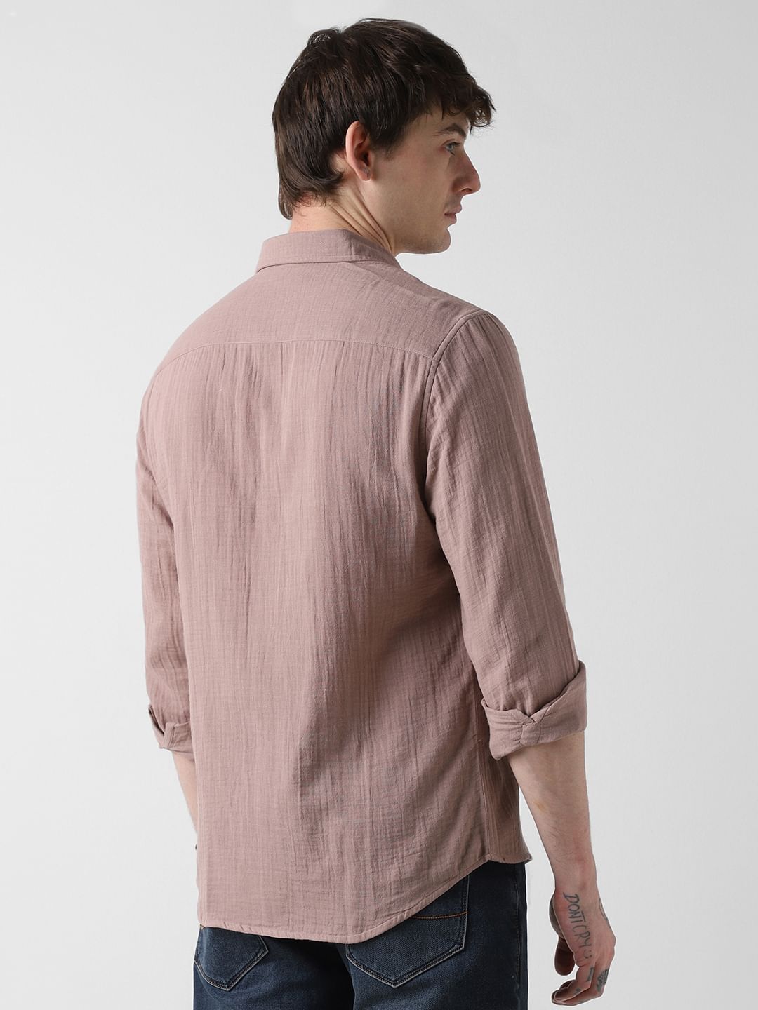 Pantone Beige Double Cloth Crinkled Shirt