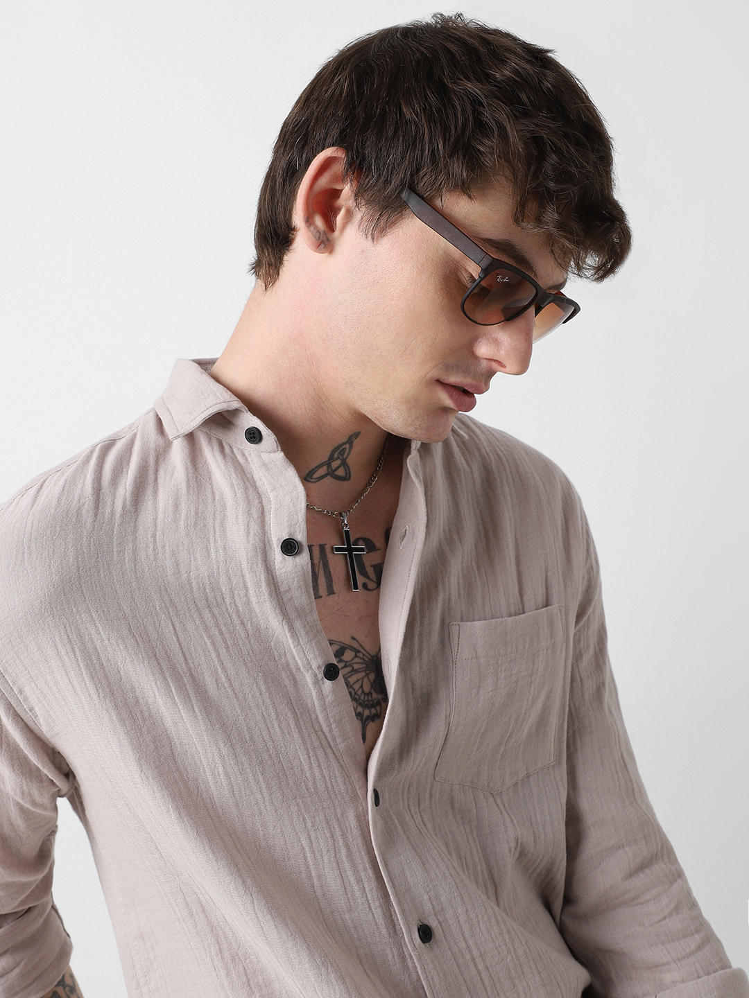Stonish Beige Double Cloth Crinkled Shirt