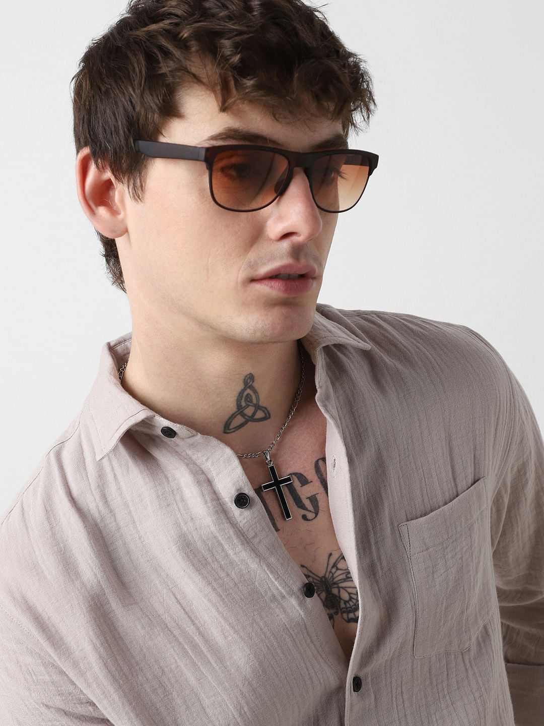 Stonish Beige Double Cloth Crinkled Shirt