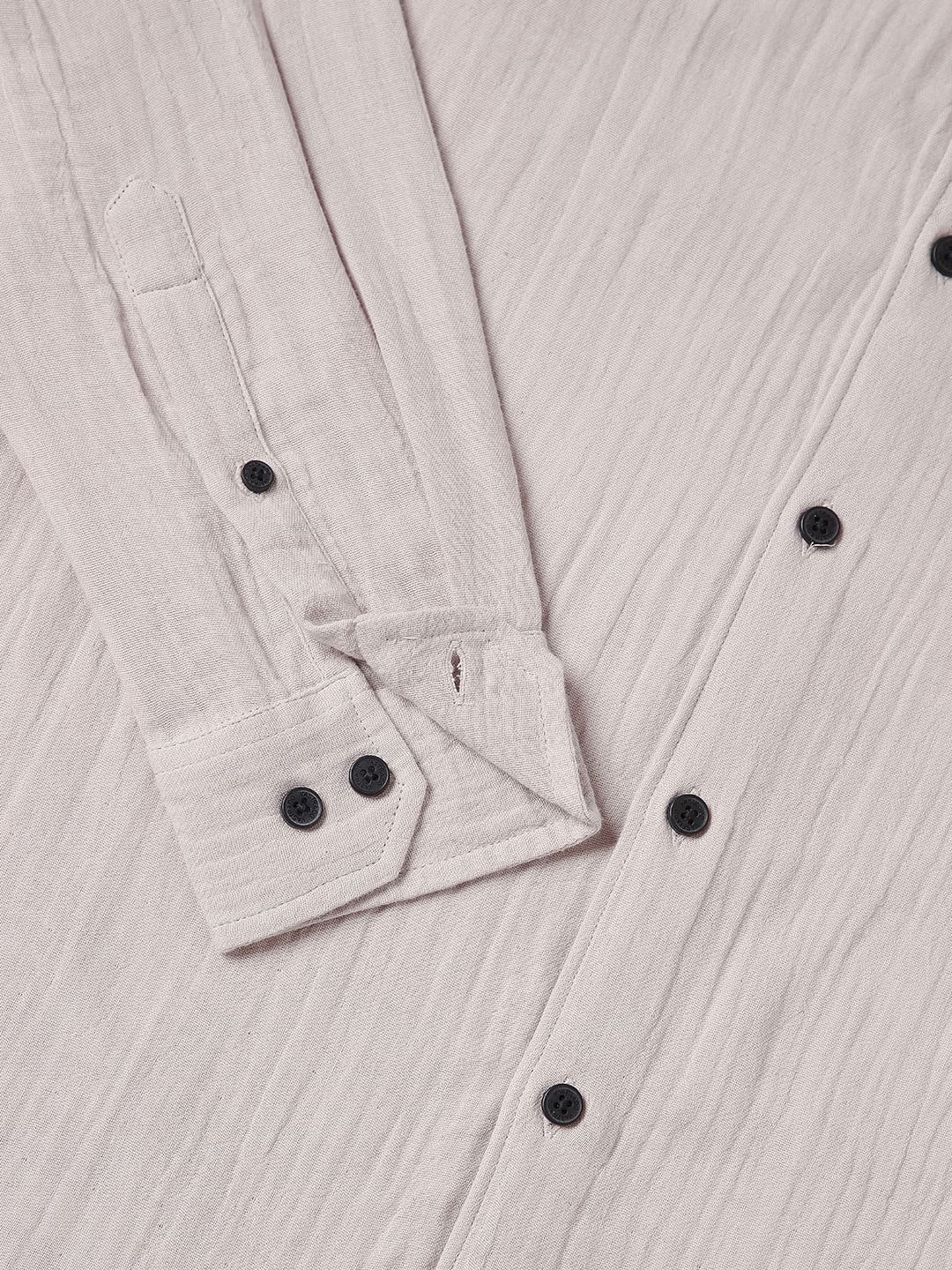 Stonish Beige Double Cloth Crinkled Shirt
