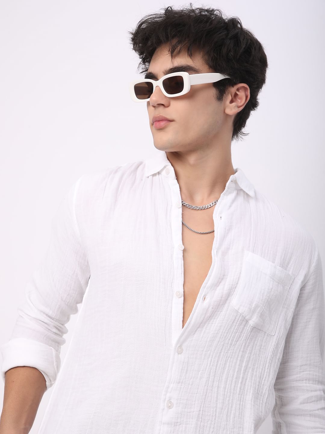 Timeless White Double Cloth Crinkled Shirt