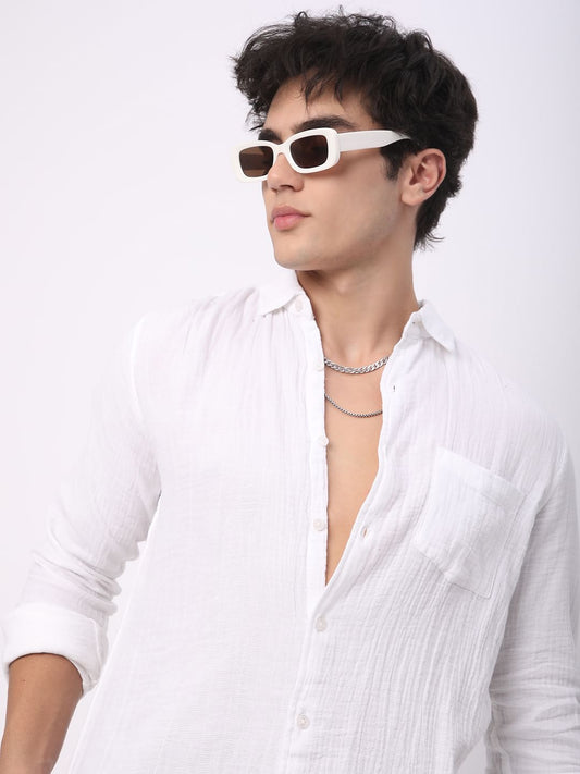 Timeless White Double Cloth Crinkled Shirt