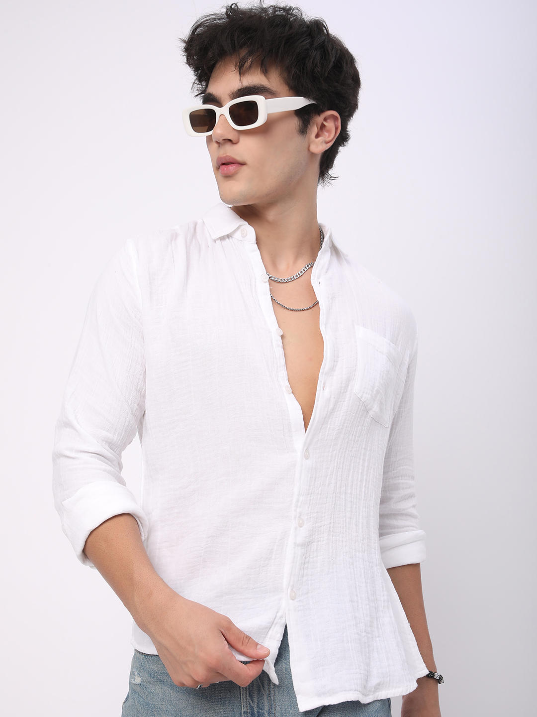 Timeless White Double Cloth Crinkled Shirt