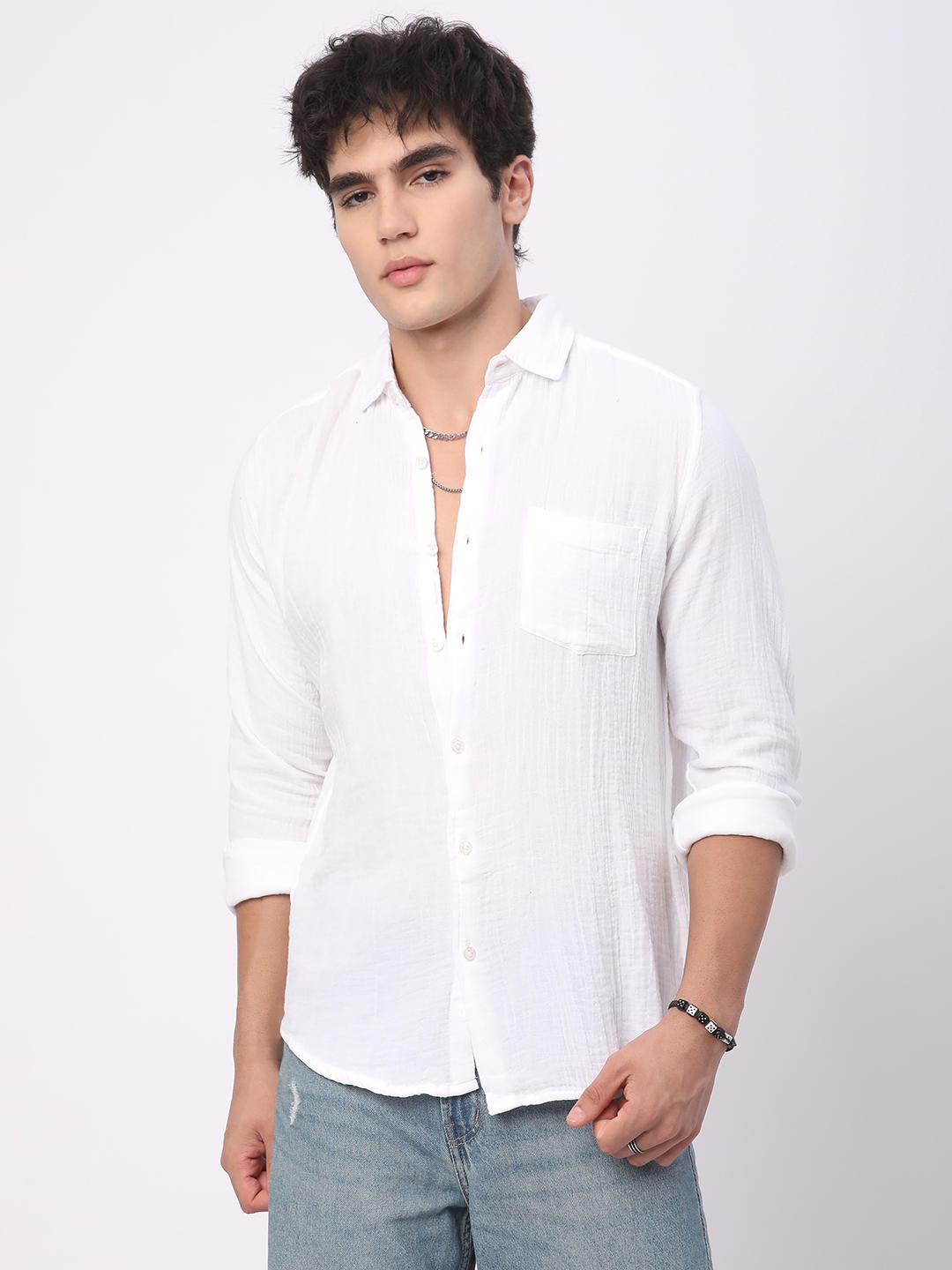 Timeless White Double Cloth Crinkled Shirt