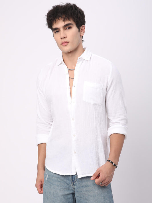 Timeless White Double Cloth Crinkled Shirt