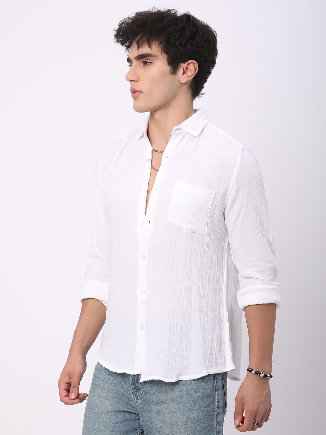 Timeless White Double Cloth Crinkled Shirt
