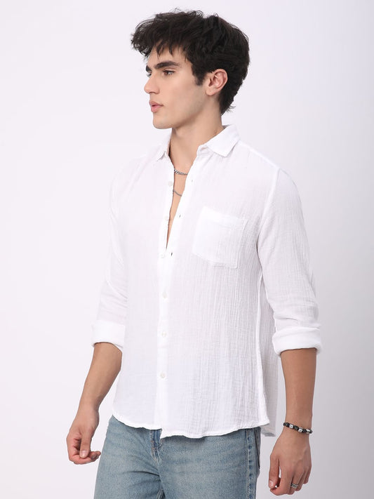 Timeless White Double Cloth Crinkled Shirt