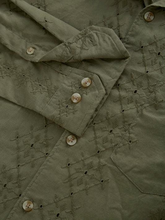 Aesthetic Olive Embroidered Schiffli Shirt