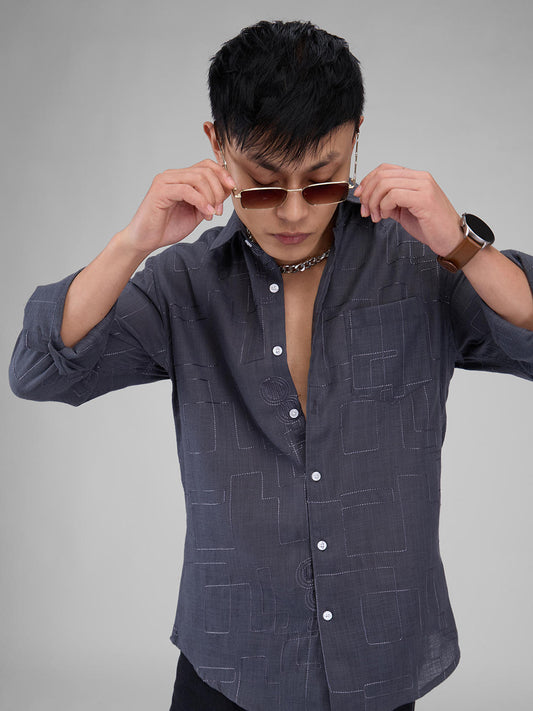 Anchor Grey Intricate Embroidered Shirt