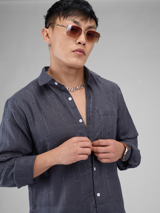 Anchor Grey Intricate Embroidered Shirt
