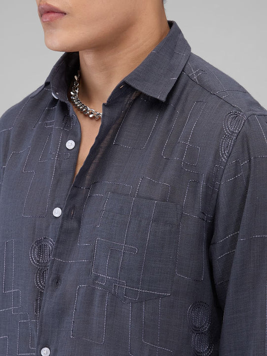 Anchor Grey Intricate Embroidered Shirt
