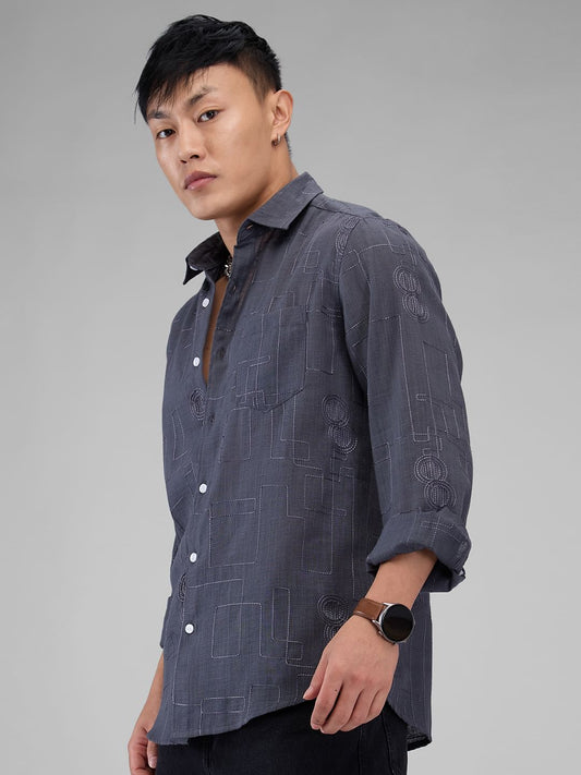 Anchor Grey Intricate Embroidered Shirt
