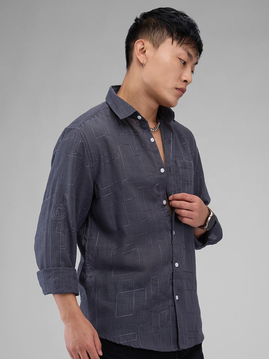 Anchor Grey Intricate Embroidered Shirt