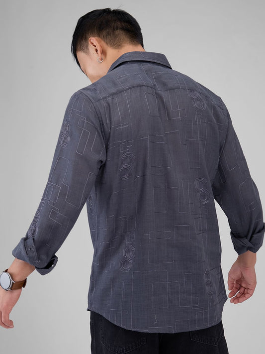 Anchor Grey Intricate Embroidered Shirt