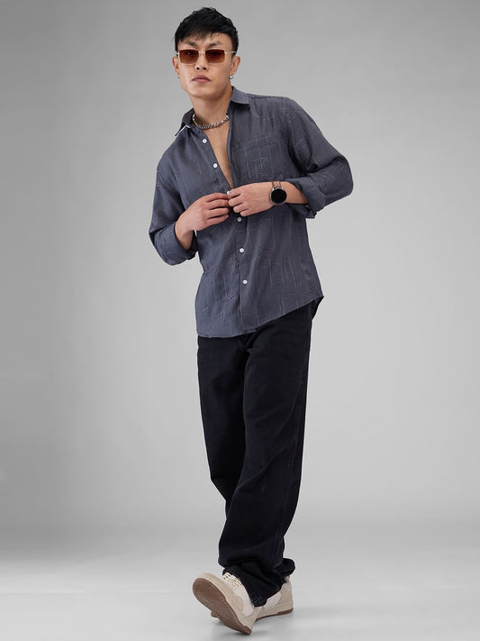 Anchor Grey Intricate Embroidered Shirt