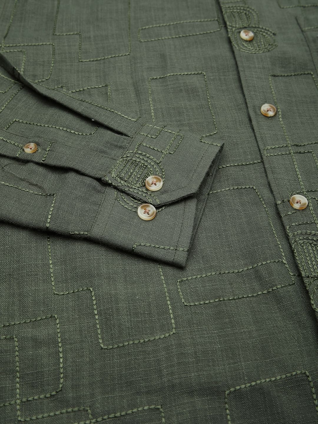 Quirky Myrtle Green Embroidered Shirt